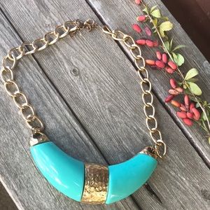 Turquoise Blue & Goldtone Modernist Glamour Choker